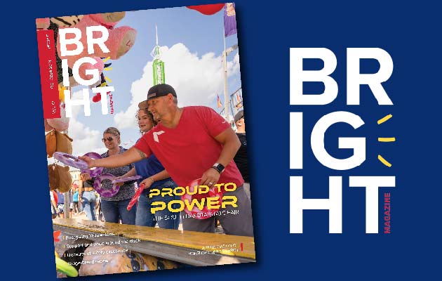 Bright magazine cover on a blue background